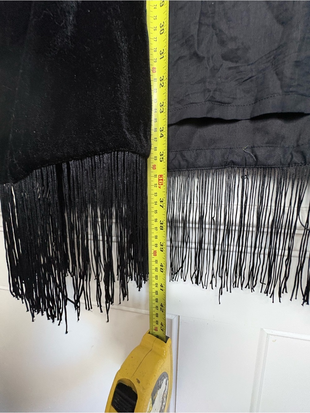Black Velvet Embroidered Fringe Open-Front Robe - Picture 15 of 16